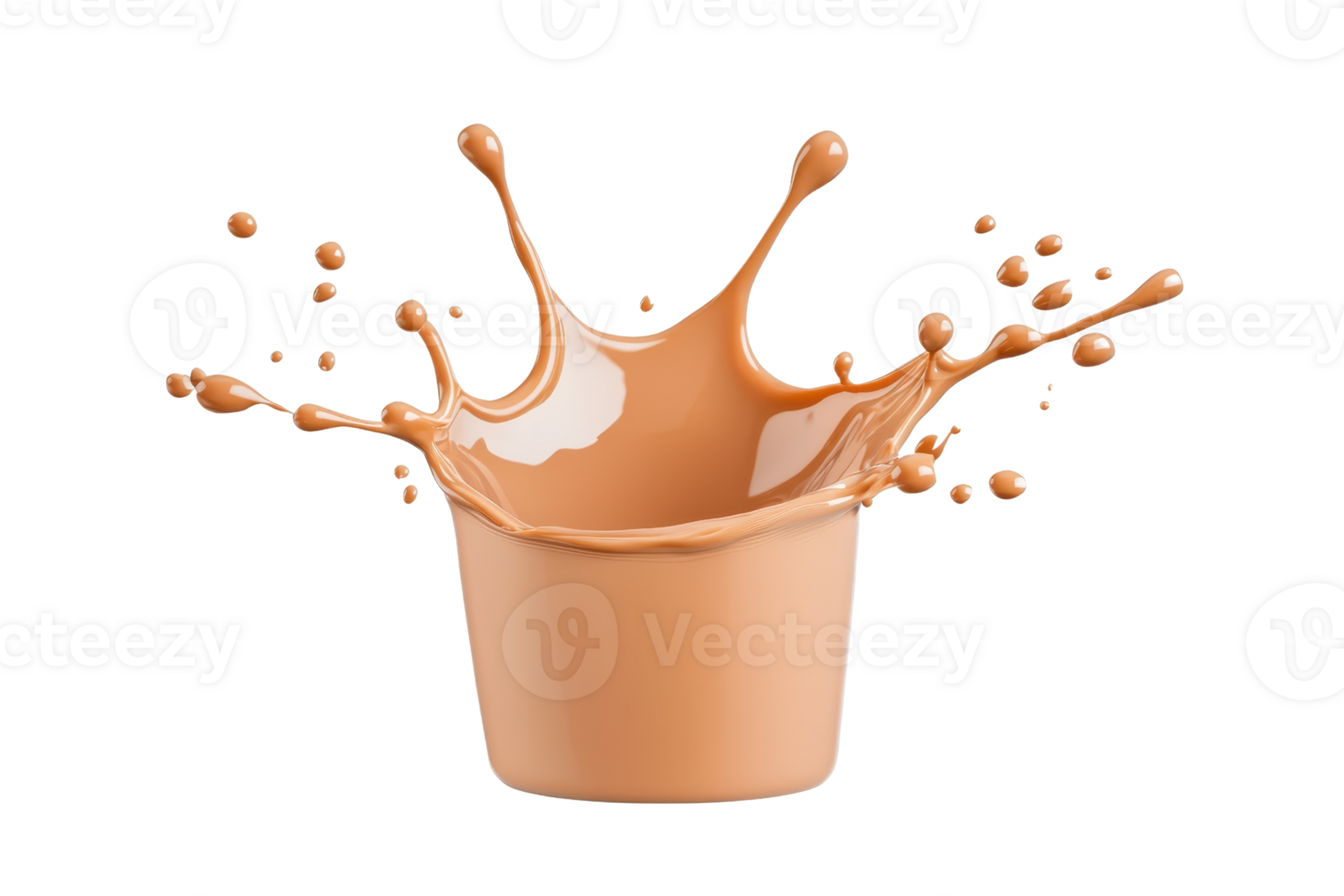 A splash of creamy beige liquid forms artistic shape against transparency background, capturing motion and fluidity. dynamic splash creates sense of energy and movement png