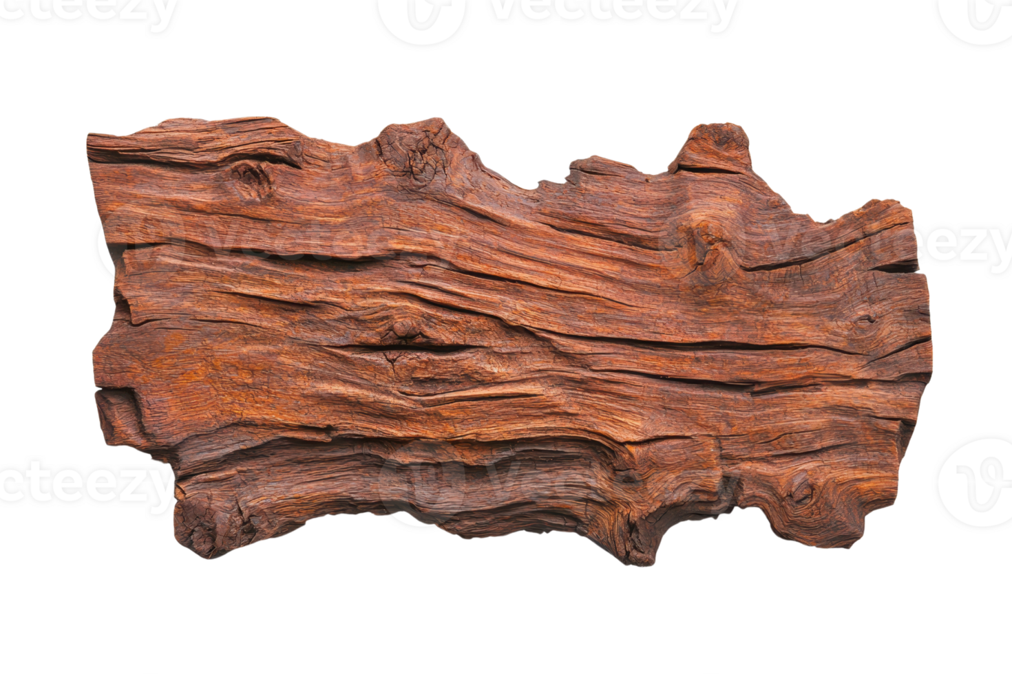 A piece of textured, weathered wood with rich brown tones and intricate grain patterns, resembling driftwood or reclaimed timber png