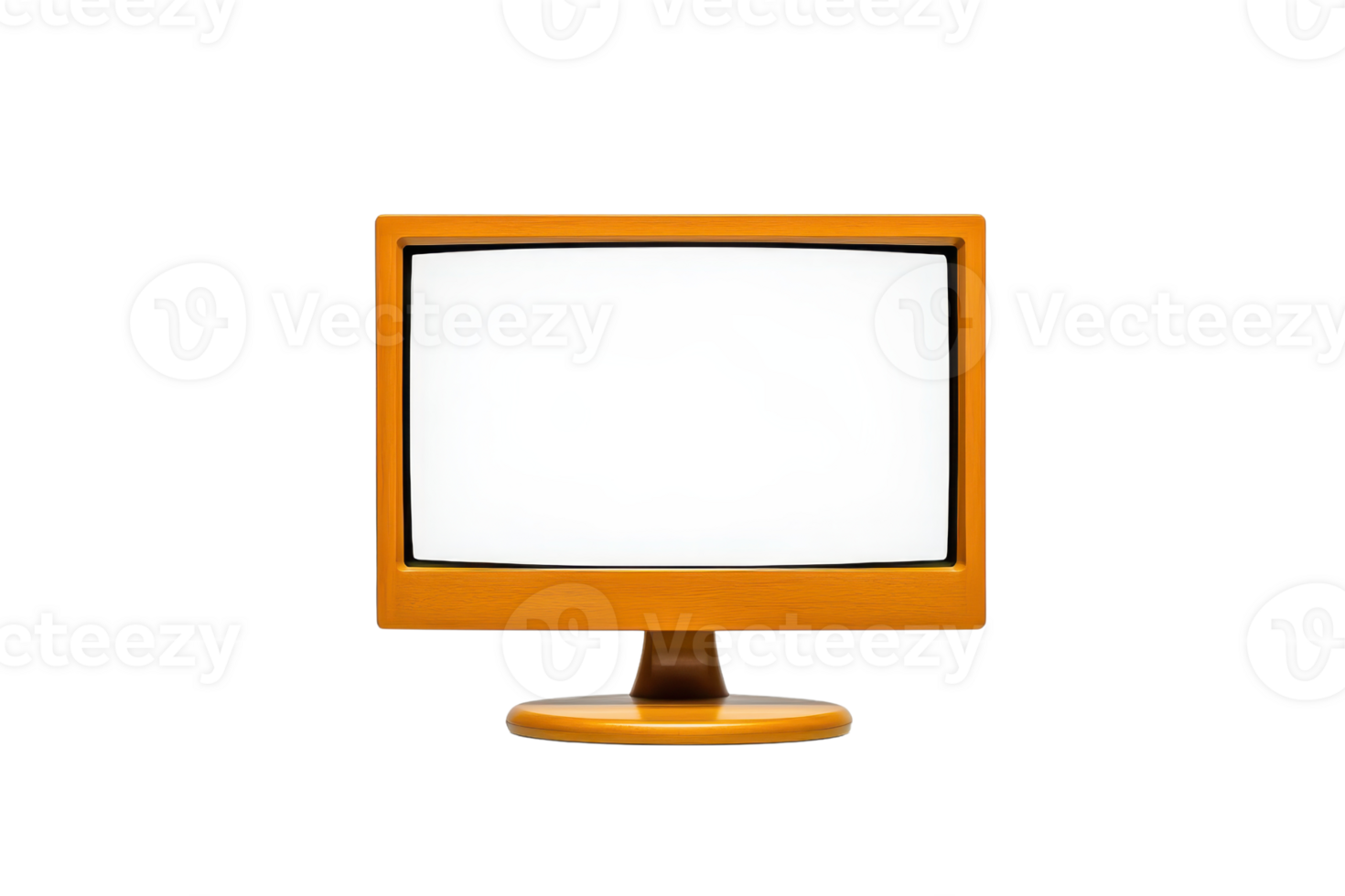 A vintage orange computer monitor with blank white screen, isolated on transparency background, showcasing retro technology design png