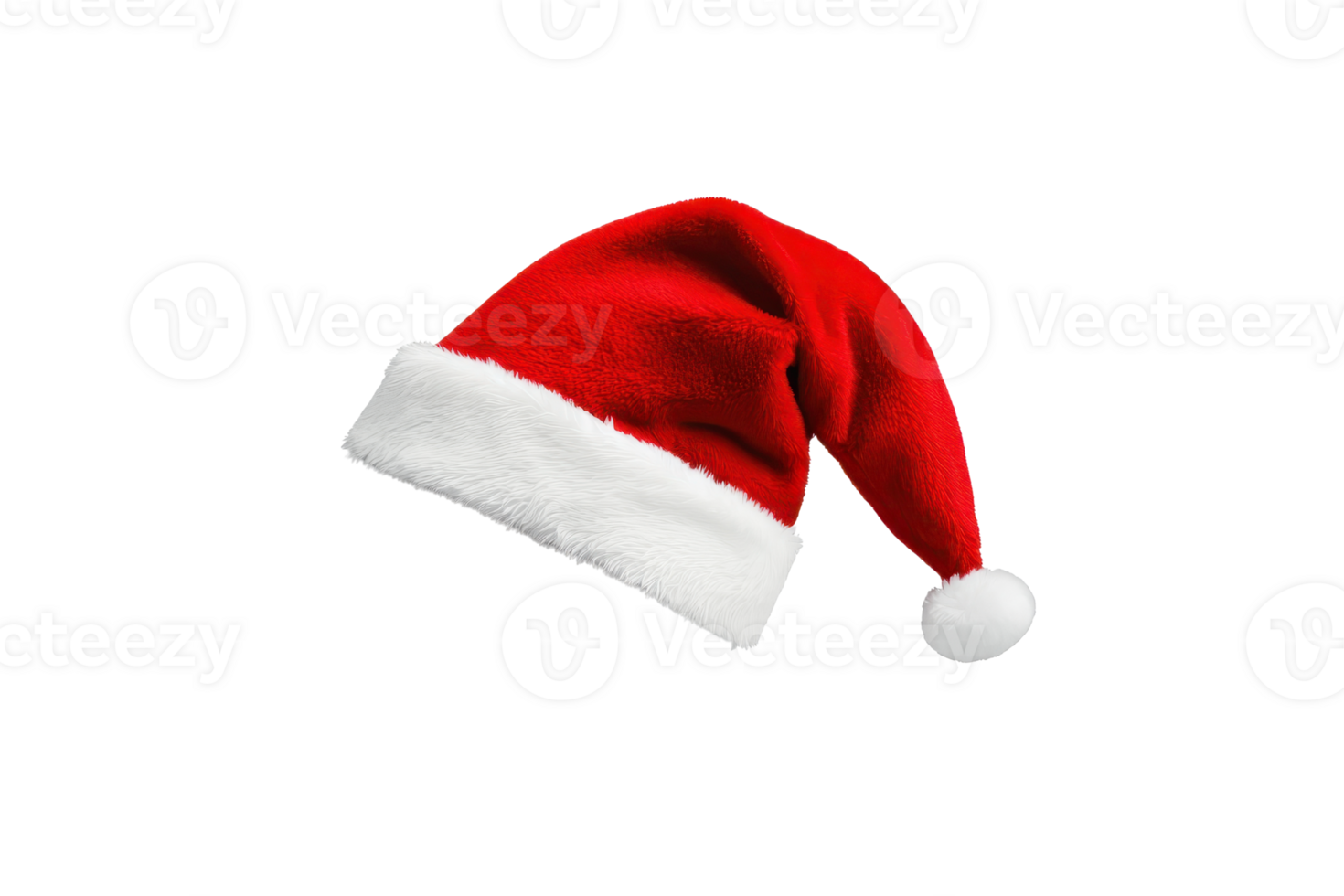 A vibrant red Santa hat with fluffy white trim and pom pom, symbolizing festive holiday cheer, isolated on transparency background png