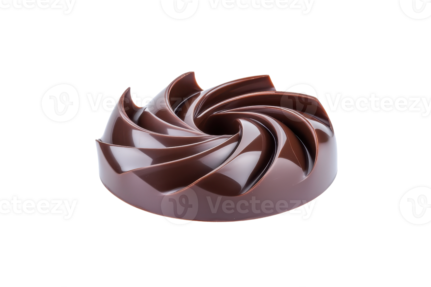 A glossy, spiral shaped chocolate dessert with smooth, shiny surface, showcasing intricate swirls and rich, dark color, perfect for gourmet presentations png