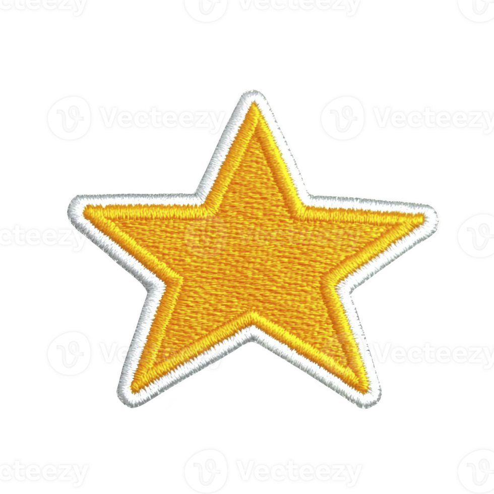 A bright yellow star patch with white border, perfect for adding cheerful touch to clothing or accessories. embroidered design stands out against plain background png