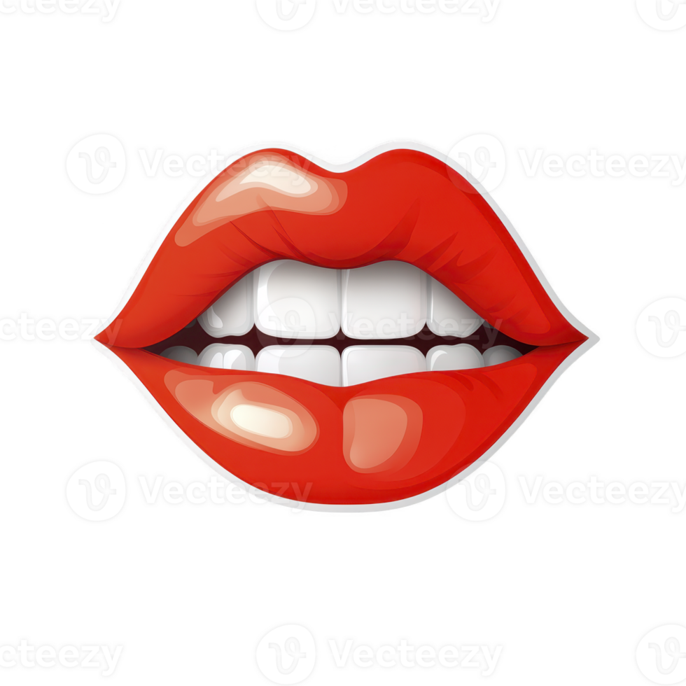 A vibrant illustration of glossy red lips with white teeth, showcasing playful and bold expression. lips are stylized with shiny finish, emphasizing modern and artistic design png