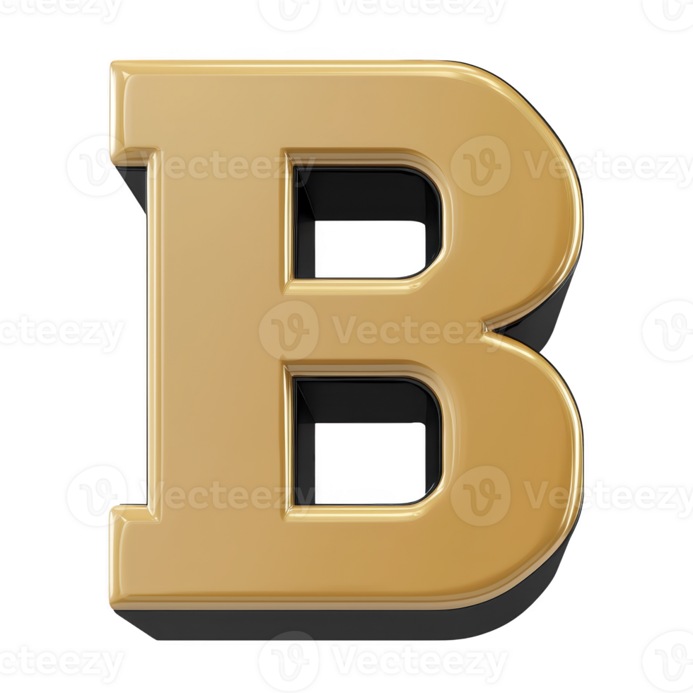 A shiny, gold letter B with 3D effect and shadow, creating luxurious and elegant appearance. letter stands out against plain background, emphasizing its bold and metallic design png