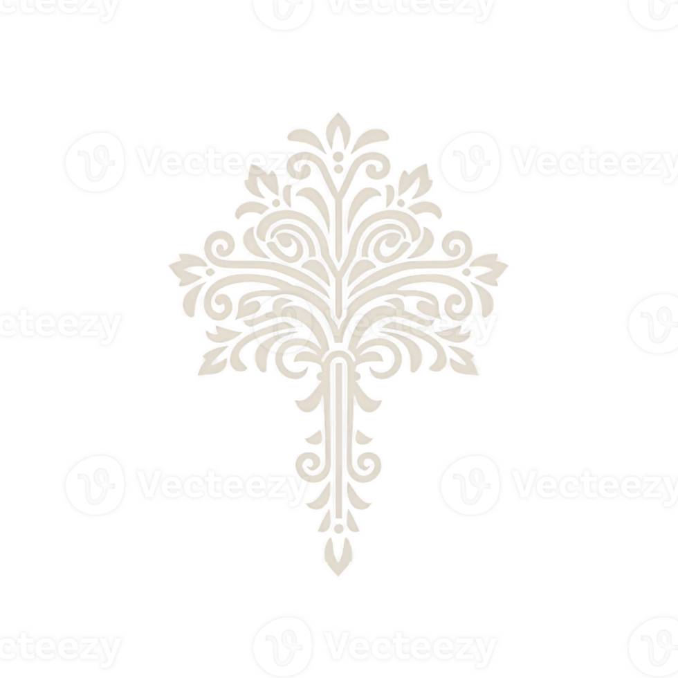 An Ornate floral design with symmetrical patterns and intricate details, featuring elegant curves and leaf motifs, set against transparency background. design exudes classic and decorative style png