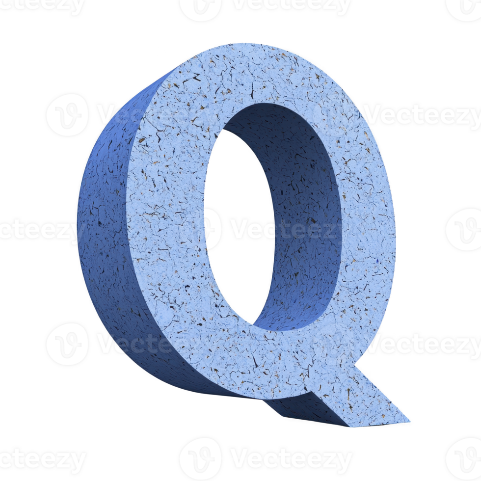 A large, textured blue letter Q stands out against plain background, showcasing bold and modern design. letter surface features speckled pattern, adding depth and interest png