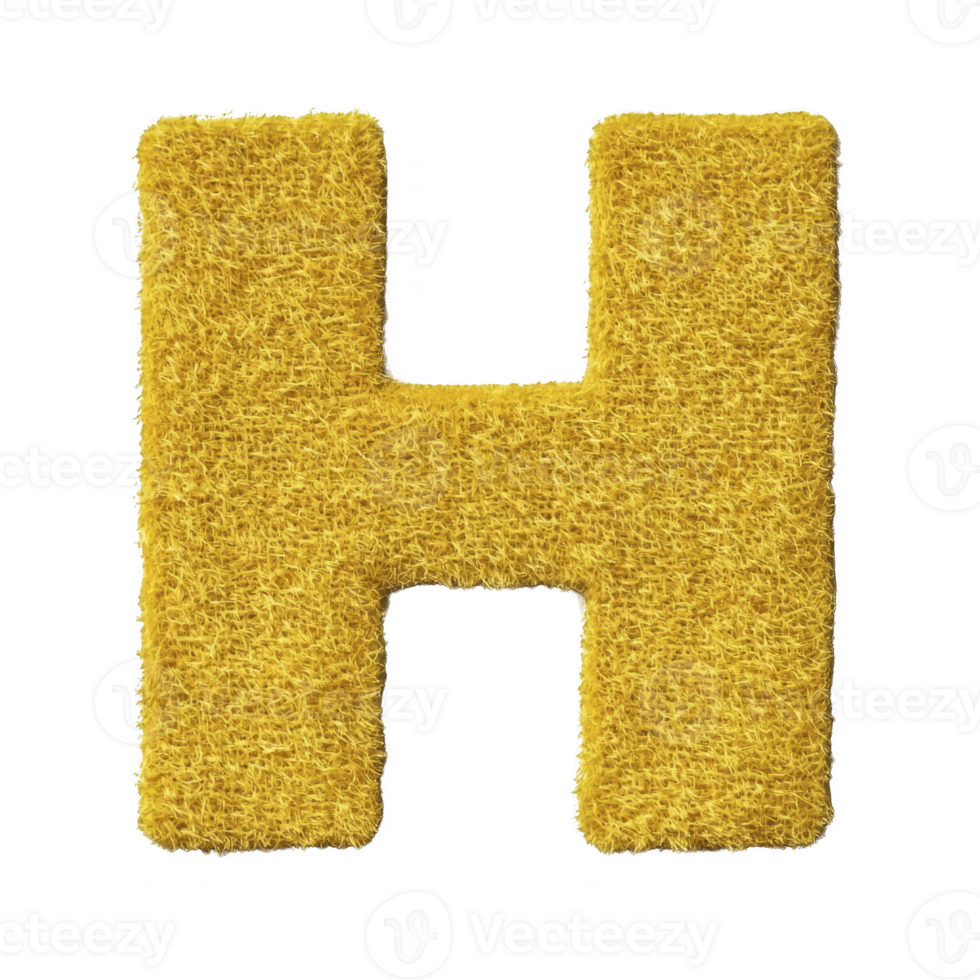 A textured yellow letter H with fuzzy surface, resembling sponge or fabric, stands out against plain background, creating playful and tactile visual effect png