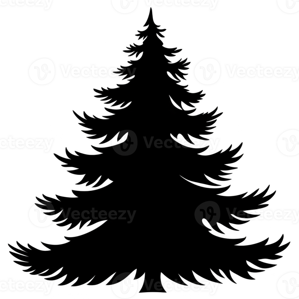A silhouette of tall evergreen tree with detailed branches, evoking sense of nature and tranquility. tree shape is iconic, often associated with forests and winter scenes png
