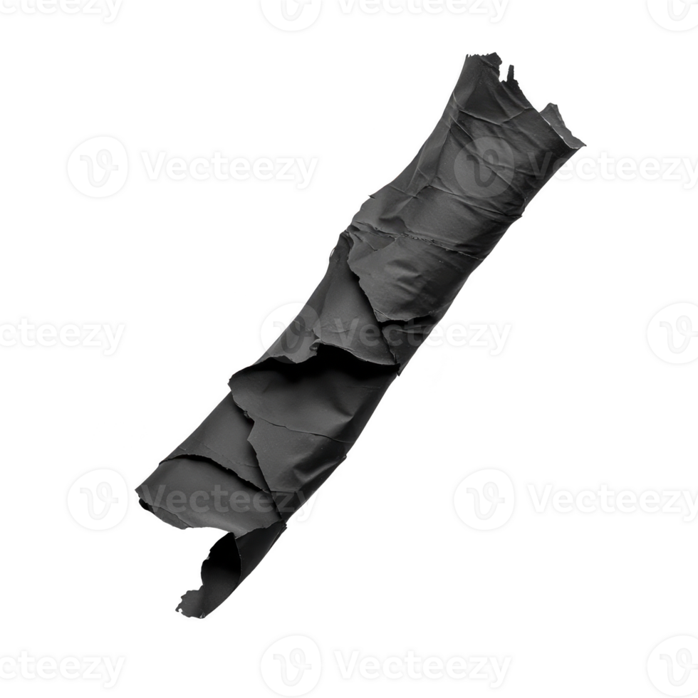 A crumpled piece of black duct tape is isolated on transparency background, showcasing its texture and flexibility. tape appears worn and twisted, highlighting its adhesive properties png