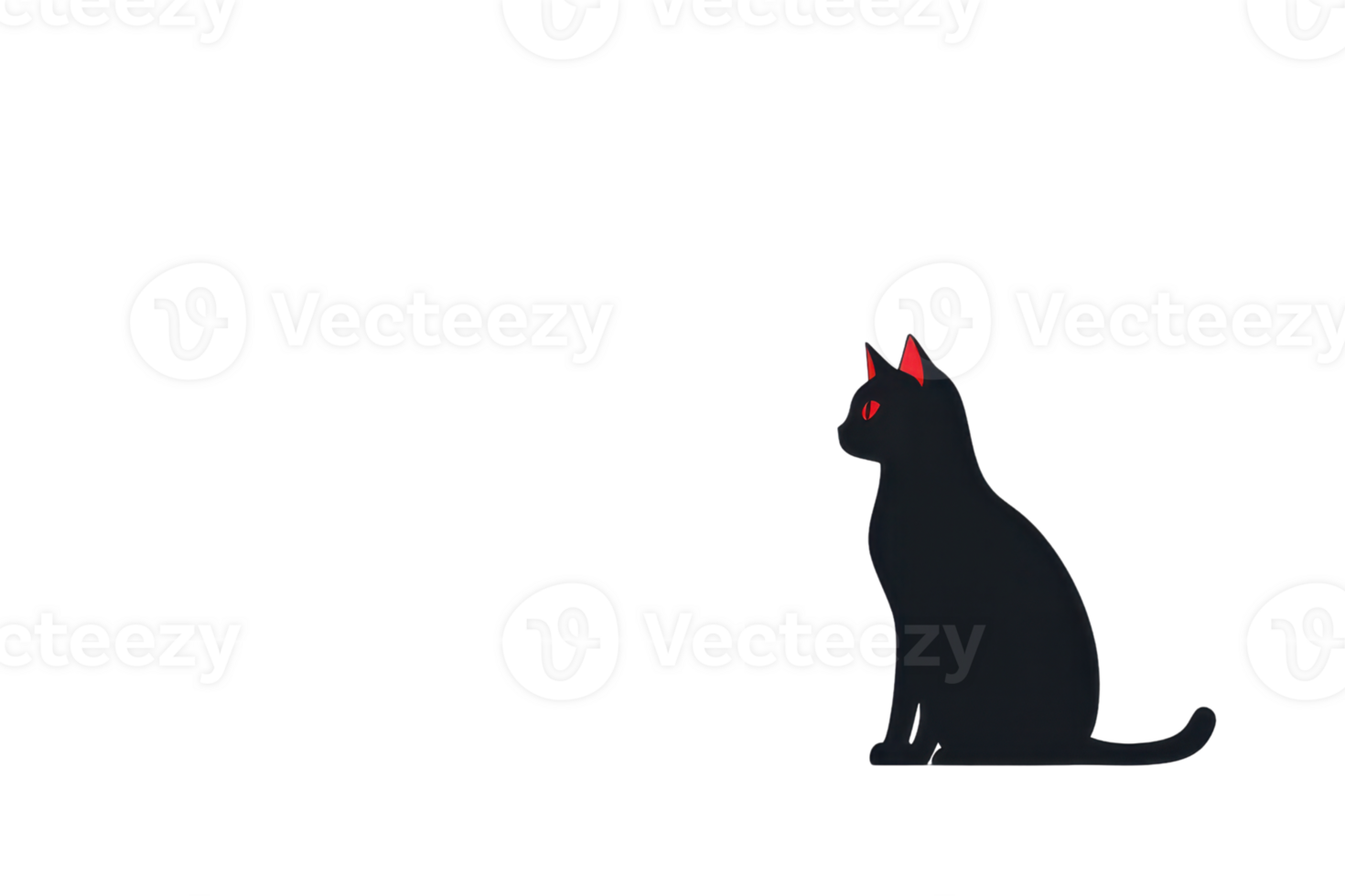 A black cat with red eyes sits on transparency background, creating mysterious and intriguing atmosphere. minimalist design emphasizes cat silhouette and striking eyes png