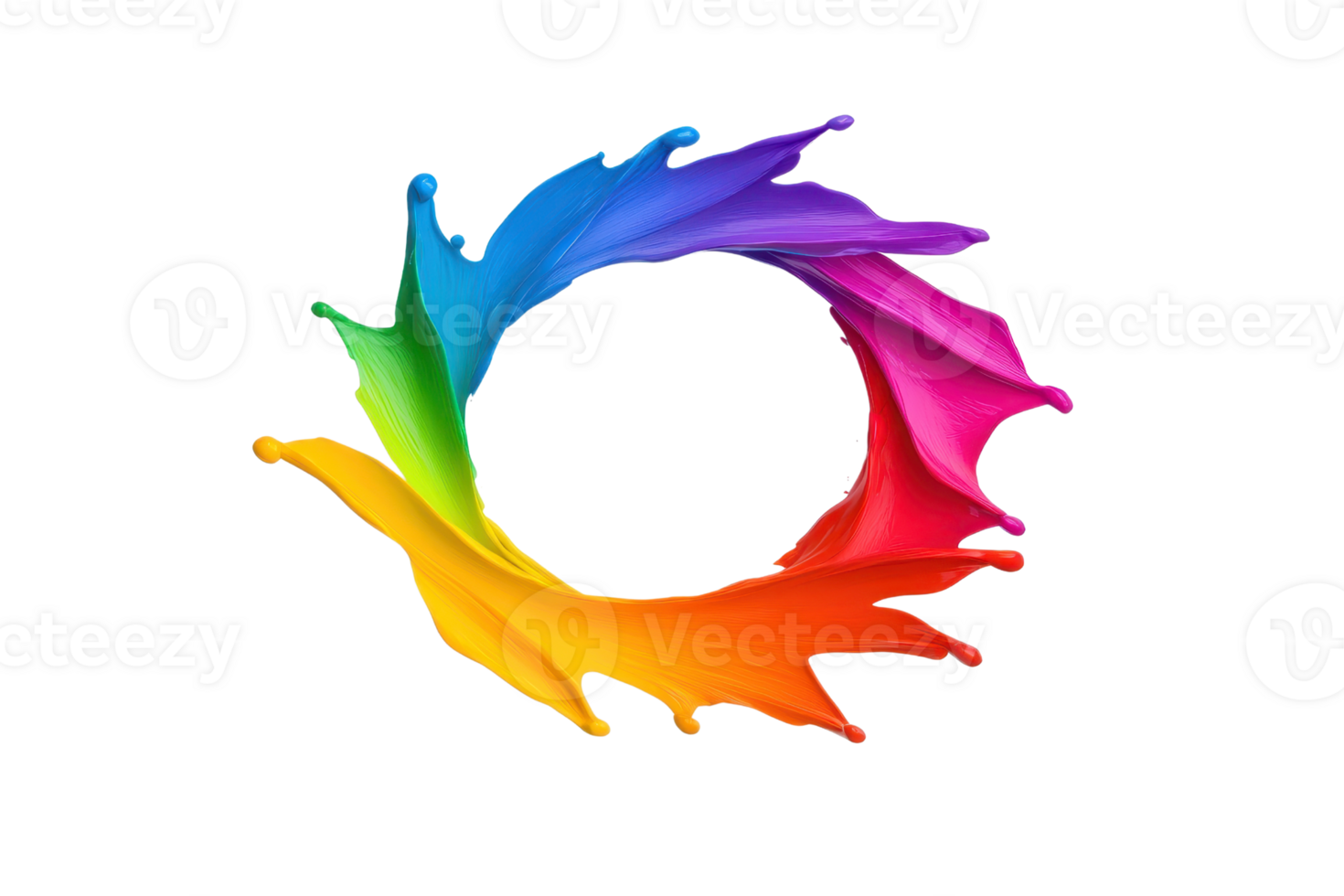A vibrant circular splash of rainbow colors creates dynamic and energetic design, symbolizing creativity and diversity. swirling hues blend seamlessly, forming captivating visual png
