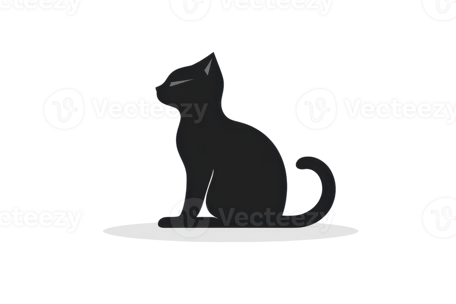 A silhouette of sitting cat is depicted in minimalist style, showcasing its elegant posture and sleek form. cat shadow is visible beneath it, adding depth to simple design png
