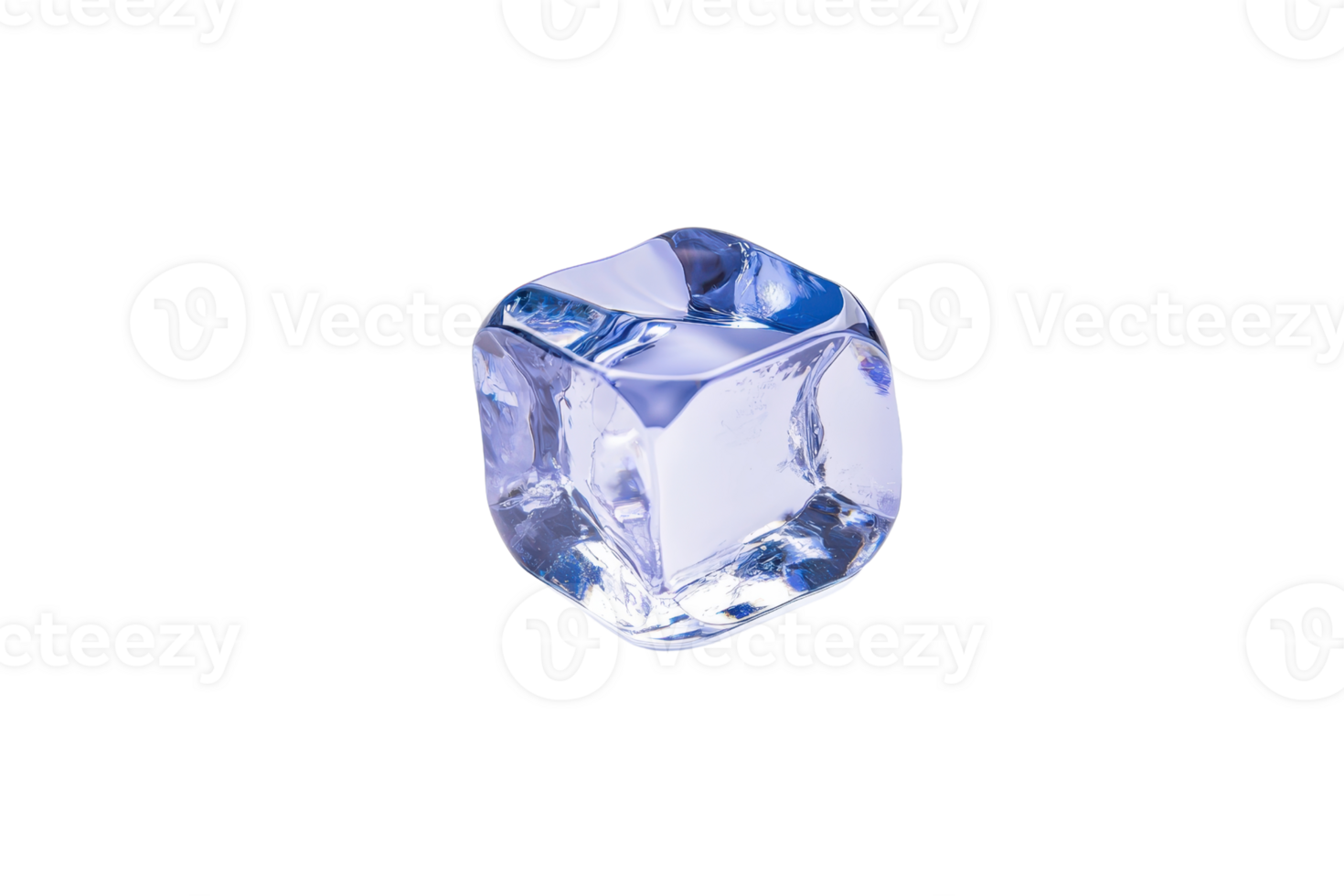 A single, clear ice cube with smooth edges and reflective surface, isolated on transparency background, showcasing its transparency and geometric shape png