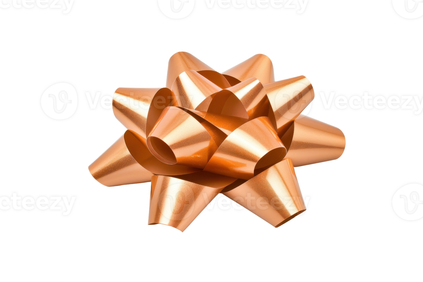 A shiny metallic orange gift bow with glossy finish, perfect for decorating presents and adding festive touch to any occasion. bow features multiple loops creating star like shape png