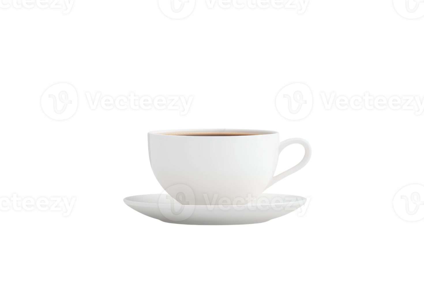 A white ceramic cup filled with coffee sits on matching saucer, isolated on transparency background. minimalist design emphasizes simplicity and elegance, perfect for modern kitchen setting png