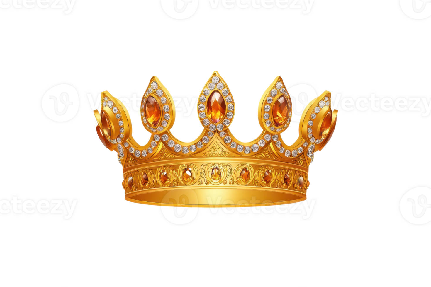 A golden crown adorned with orange gemstones and intricate detailing, symbolizing royalty and elegance. crown design features ornate patterns and sparkling jewels, creating regal and luxurious png