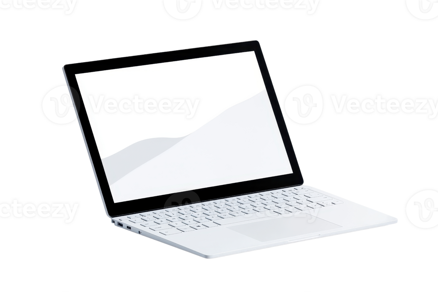A sleek, modern laptop with minimalist design and white keyboard, perfect for professional or personal use. screen displays simple, abstract background png