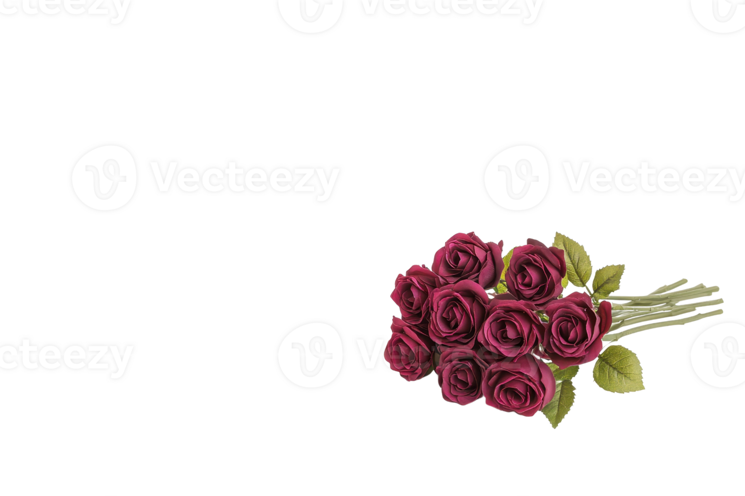 A bouquet of red roses with green leaves is arranged transparency background, symbolizing love and romance. vibrant red petals contrast beautifully with lush green foliage, creating elegant and png