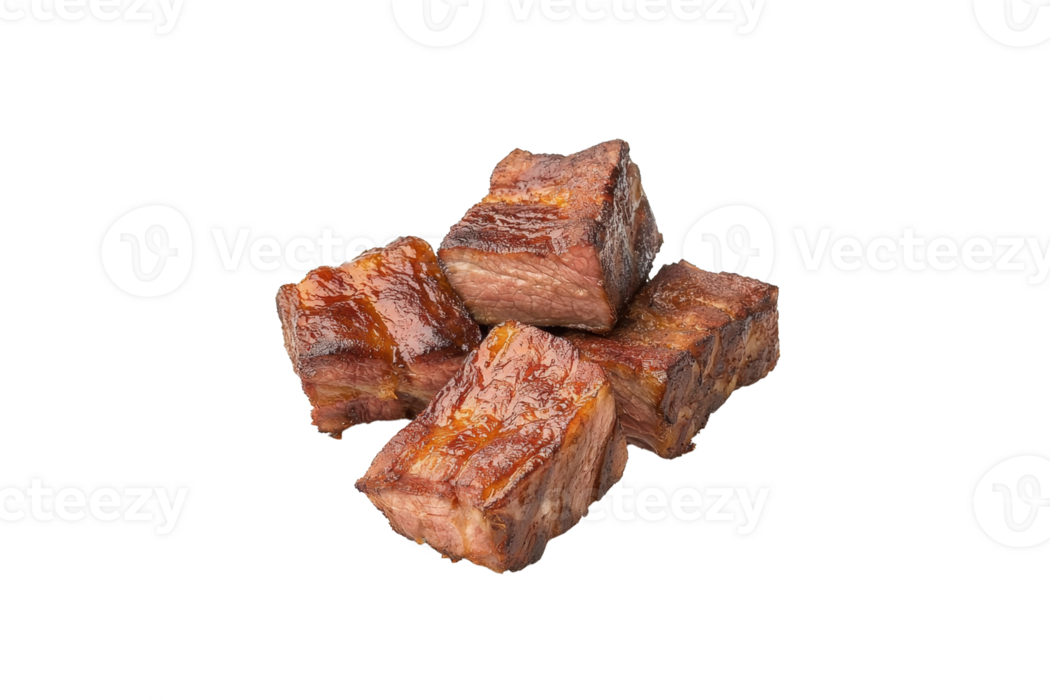 A Juicy grilled beef cubes with rich, smoky flavor are arranged in tempting display, showcasing their perfectly seared surfaces and tender texture png