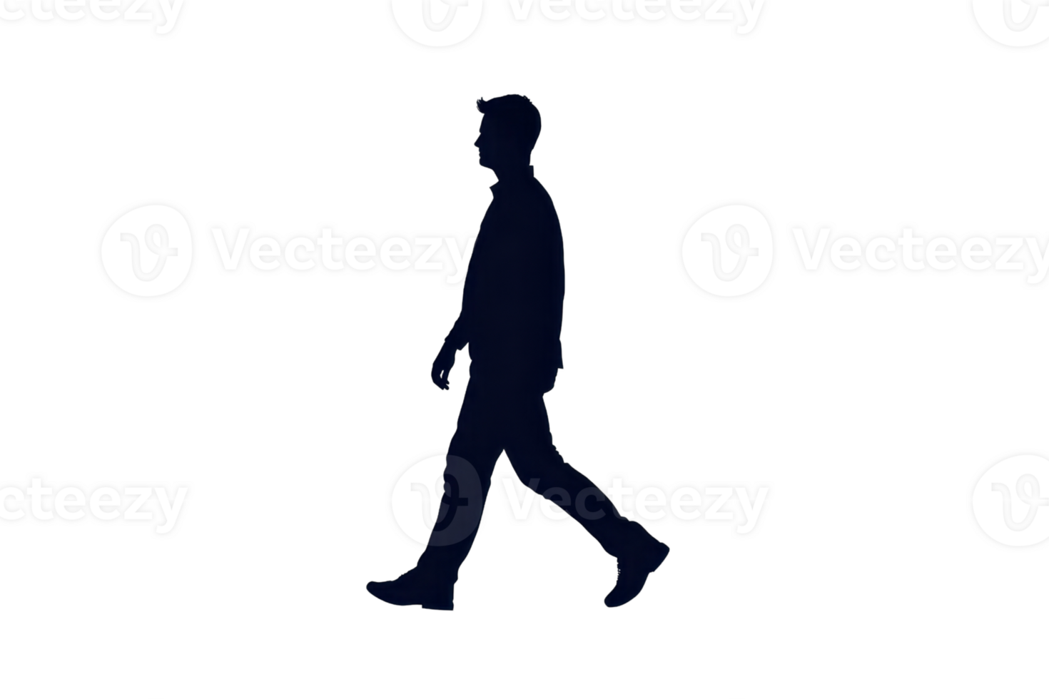 A silhouette of man walking, depicted in side view, isolated on transparency background. image captures motion and posture of figure in simple, minimalist style png
