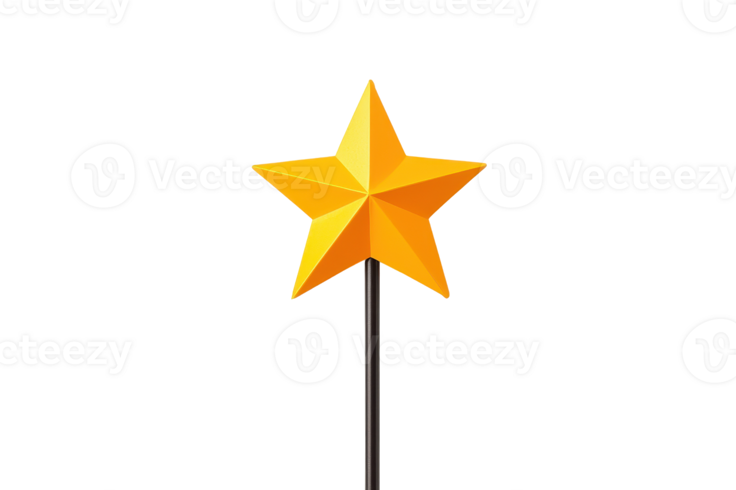 A vibrant yellow star shaped decoration on stick, isolated on transparency background, perfect for festive occasions or creative projects png