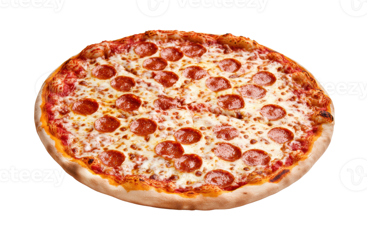 A delicious pepperoni pizza with melted cheese and crispy crust, perfect for savory meal or snack. pizza is topped with slices of pepperoni and baked to perfection, offering classic taste png