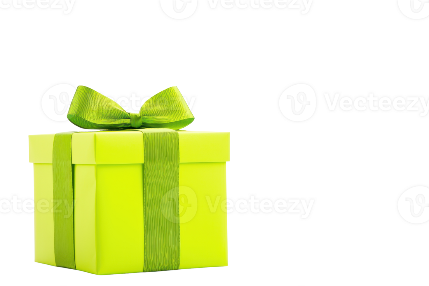 A vibrant green gift box with matching ribbon and bow is isolated on transparency background, creating festive and cheerful atmosphere png
