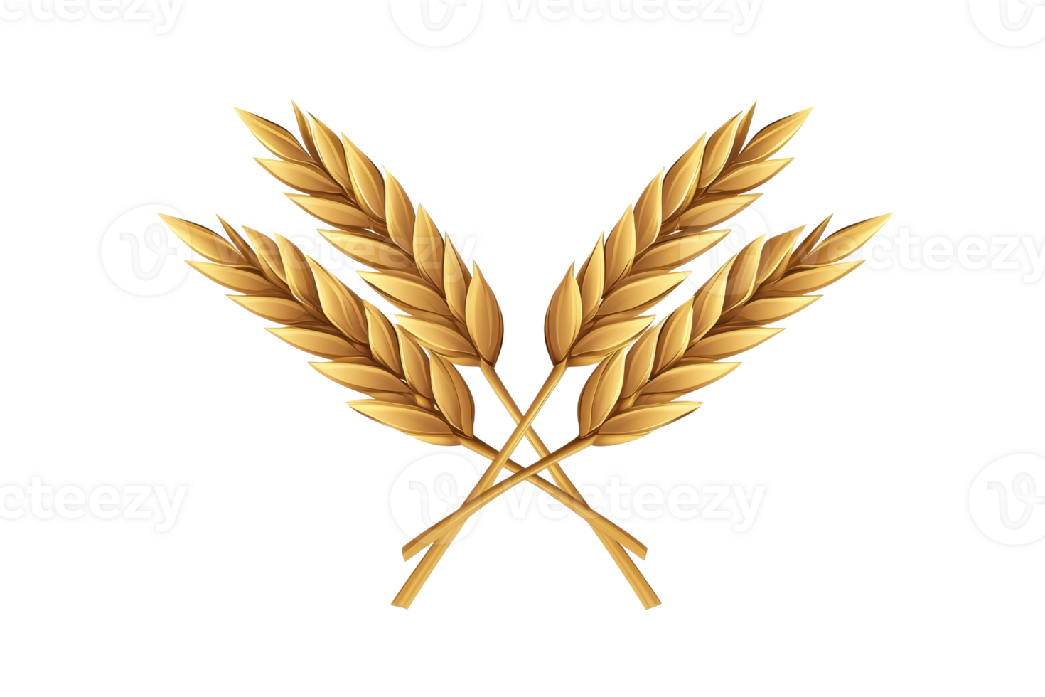 A Three golden wheat stalks crossed against transparency background, symbolizing agriculture and harvest. image conveys sense of abundance and natural growth, often associated with farming and rural png