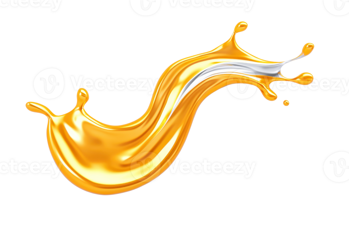 A dynamic splash of golden liquid with touch of silver, creating artistic and fluid motion. vibrant colors and smooth curves evoke sense of energy and creativity png