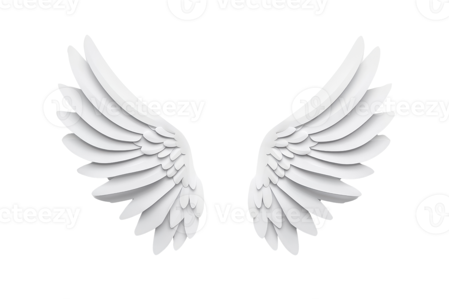 A White angel wings with layered feathers on transparent background, symbolizing purity and freedom png