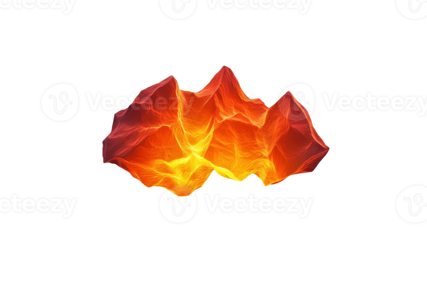 A vibrant, abstract 3D rendering of fiery, glowing landscape with dynamic peaks and valleys, resembling molten lava or digital terrain. intense colors evoke sense of energy and movement png