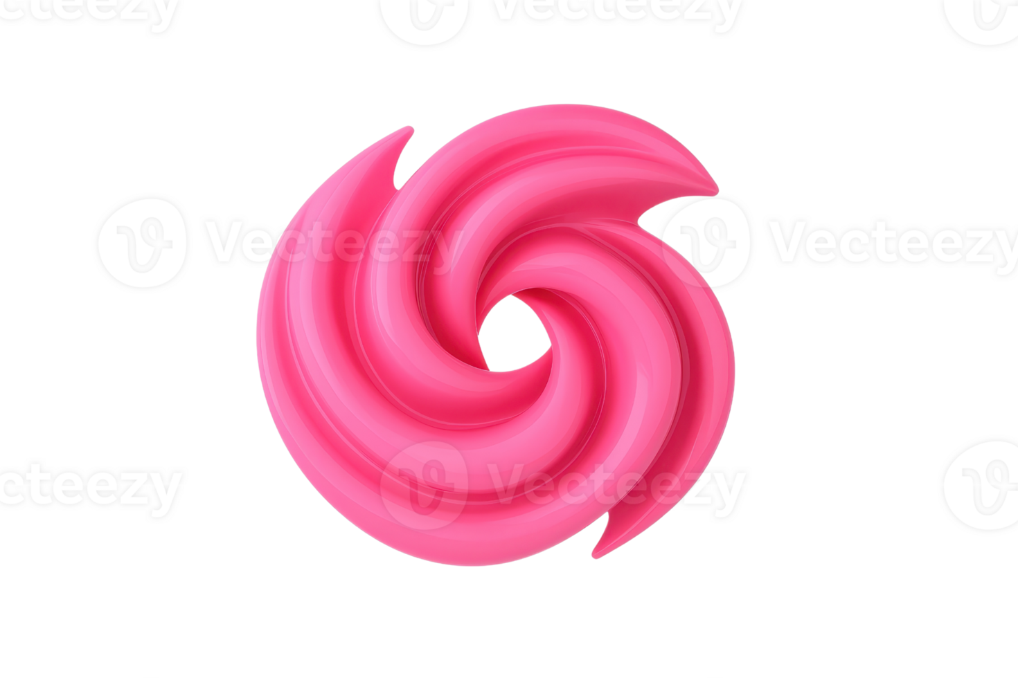 A vibrant pink swirl design with glossy finish, resembling stylized abstract shape. smooth curves and bright color create dynamic and eye catching visual png