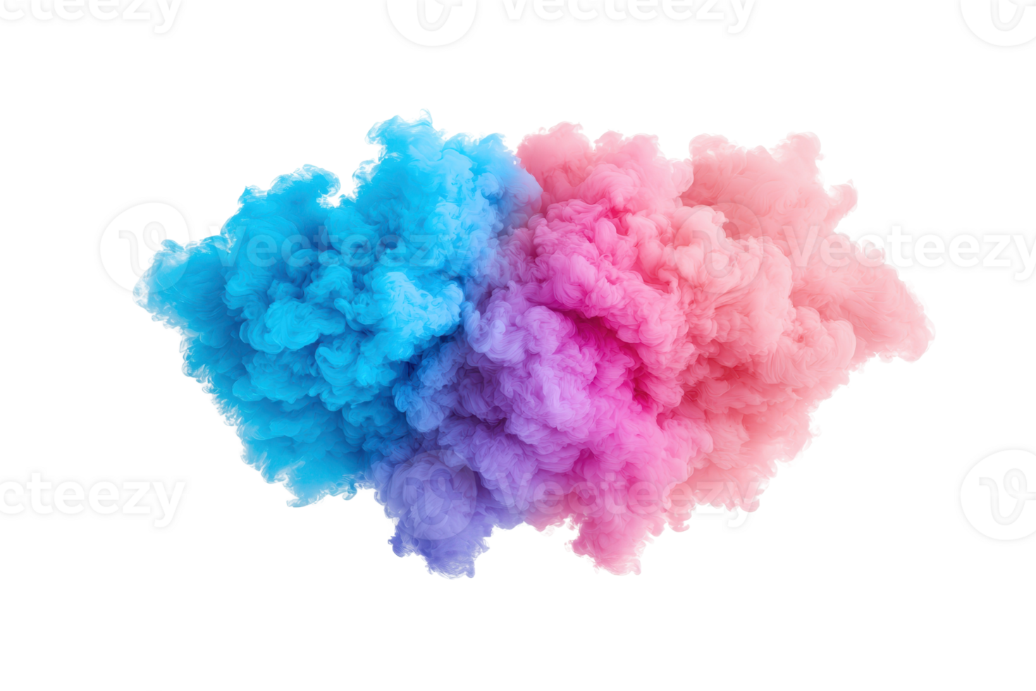 A vibrant cloud of blue and pink smoke blends seamlessly, creating dynamic and colorful visual effect. swirling plumes evoke sense of motion and creativity png