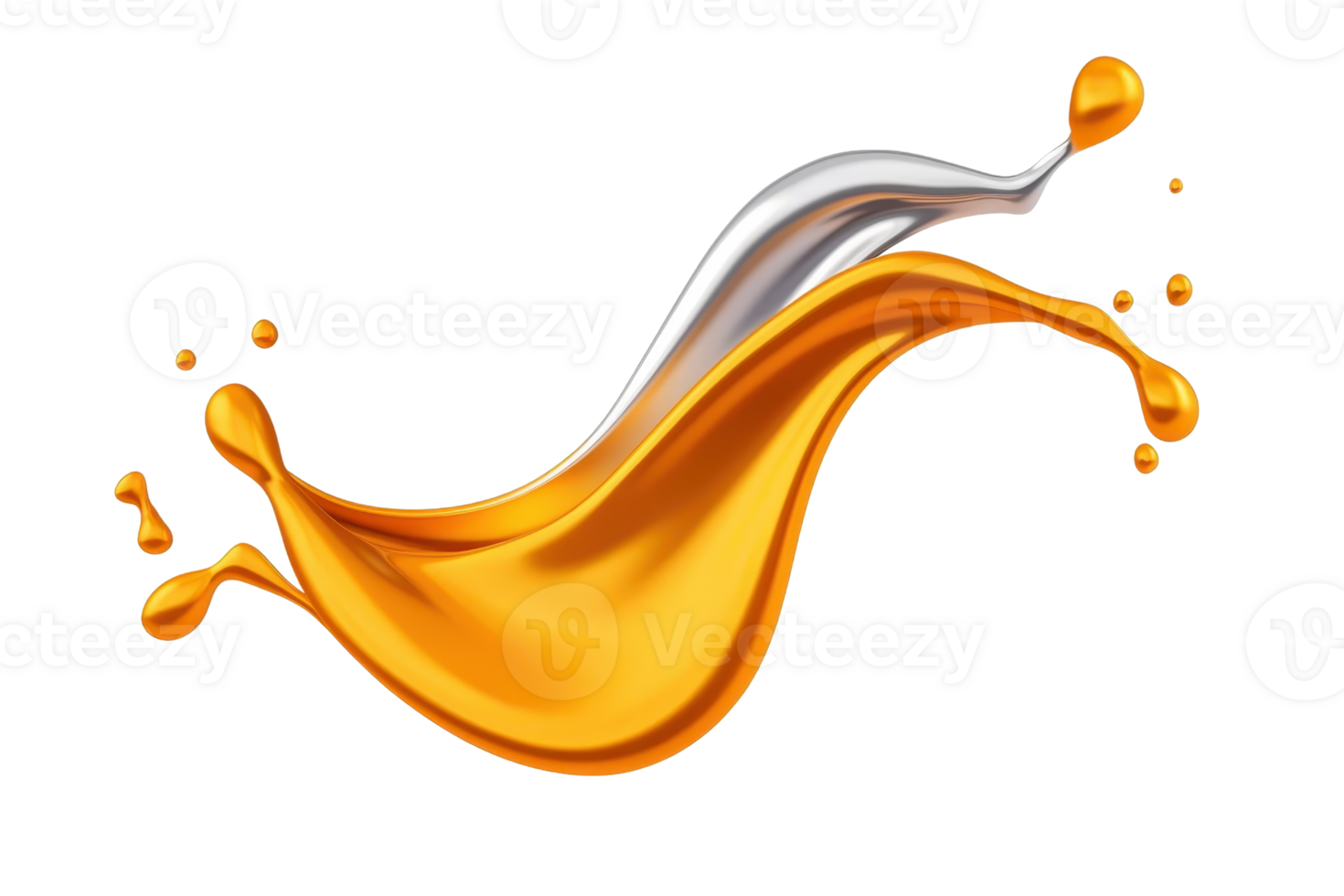A dynamic splash of vibrant orange and metallic silver paint creates energetic and artistic visual. fluid motion and contrasting colors evoke creativity and movement png