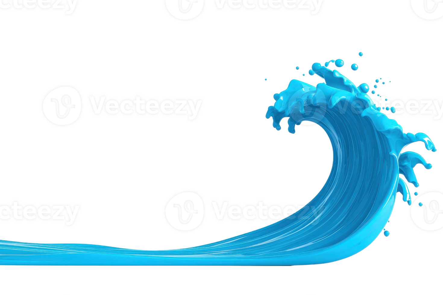 A dynamic and vibrant blue wave splashes energetically against transparent background, capturing essence of oceanic movement and fluidity. wave curves and droplets convey sense of power and natural png