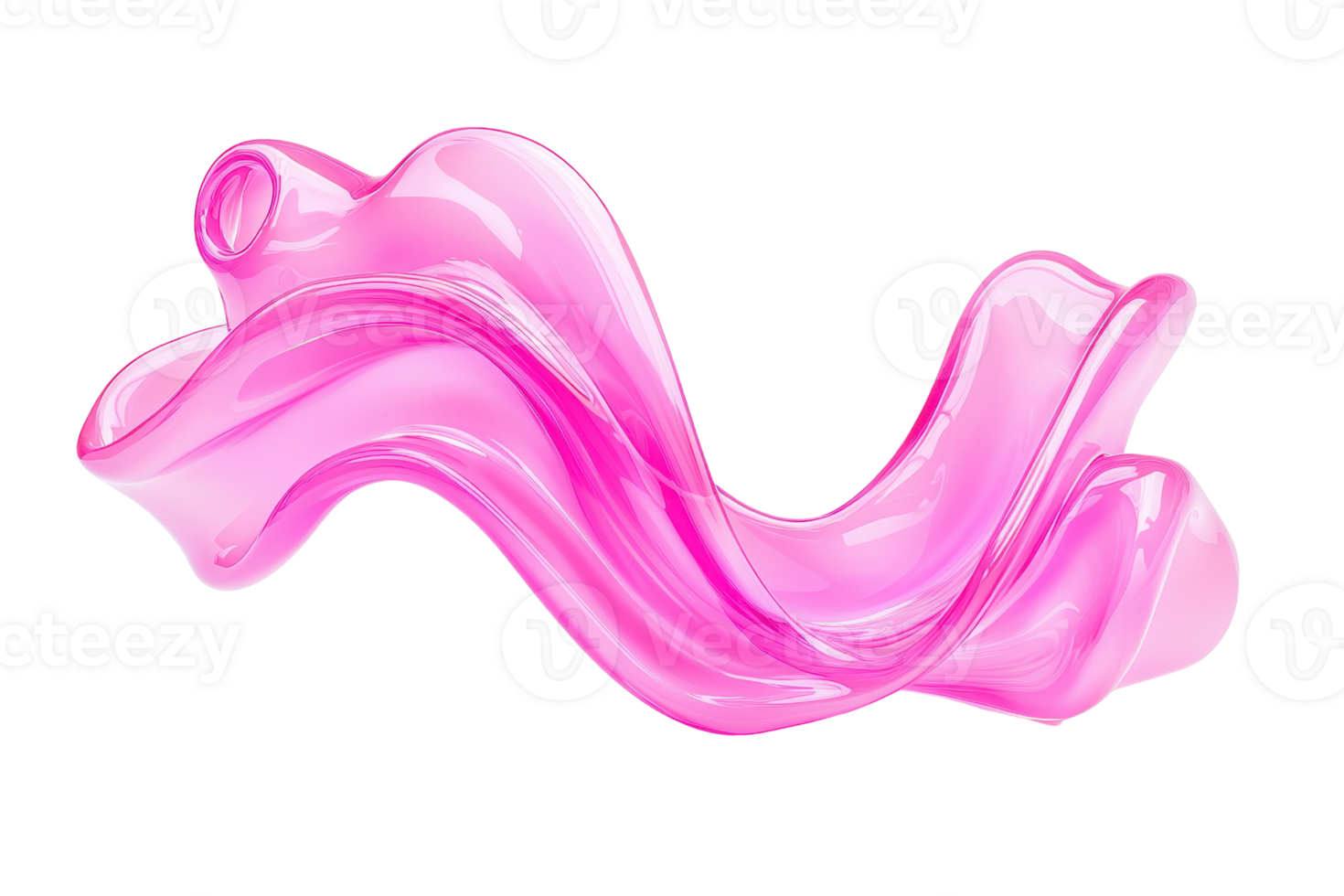 A vibrant pink abstract shape with fluid, wavy design, resembling flowing ribbon or liquid form, set against transparent background png