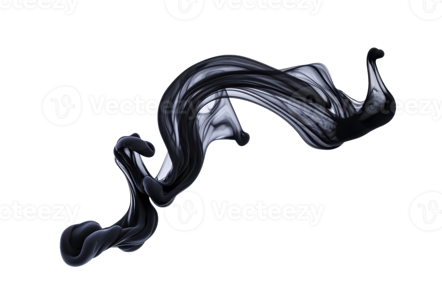 A swirling, abstract black ink shape flows gracefully against transparent background, creating dynamic and artistic visual effect png