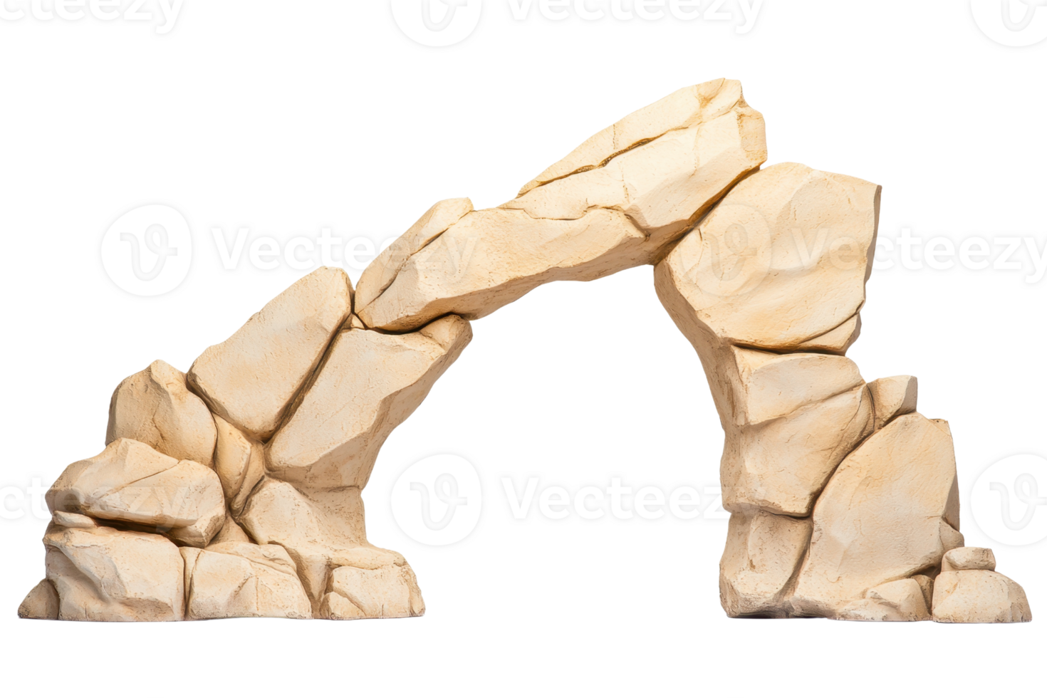 A natural stone arch formation with rugged texture and warm beige tones, isolated on transparency background. arch showcases unique geological structure, evoking sense of ancient landscapes png