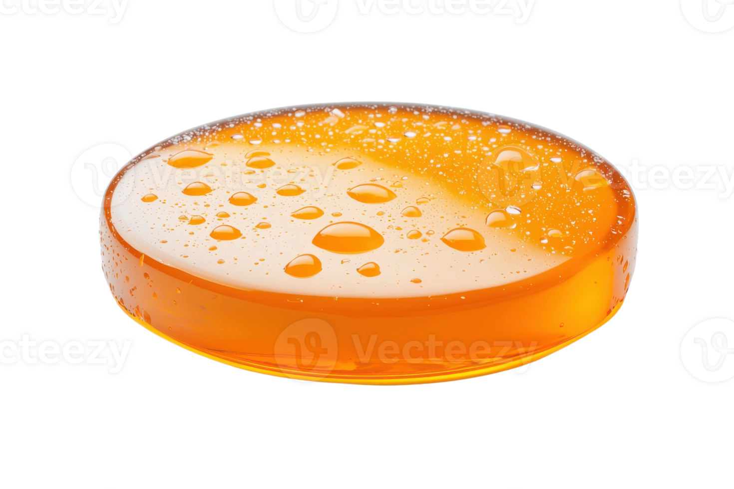 A round, transparent orange soap with bubbles on its surface, creating fresh and clean appearance. soap smooth texture and vibrant color make it visually appealing png