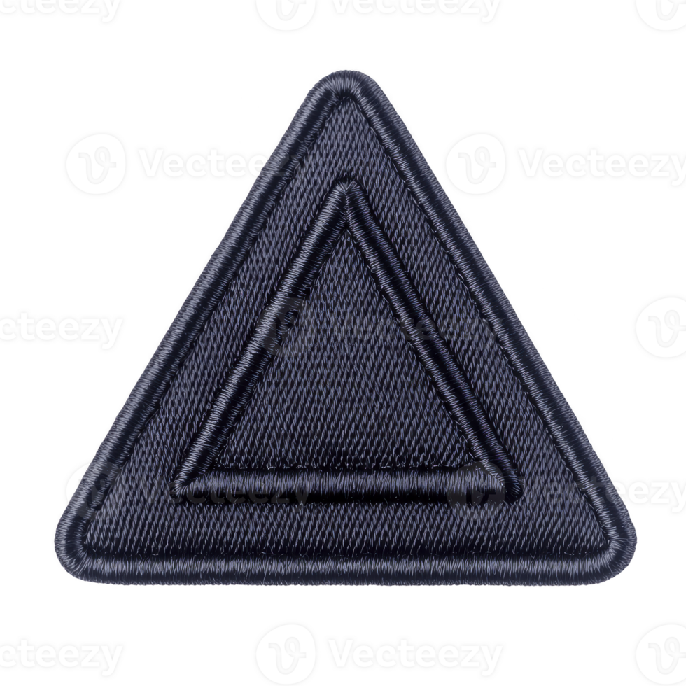 A dark blue embroidered triangle patch with textured surface and simple geometric design, perfect for clothing or accessories png