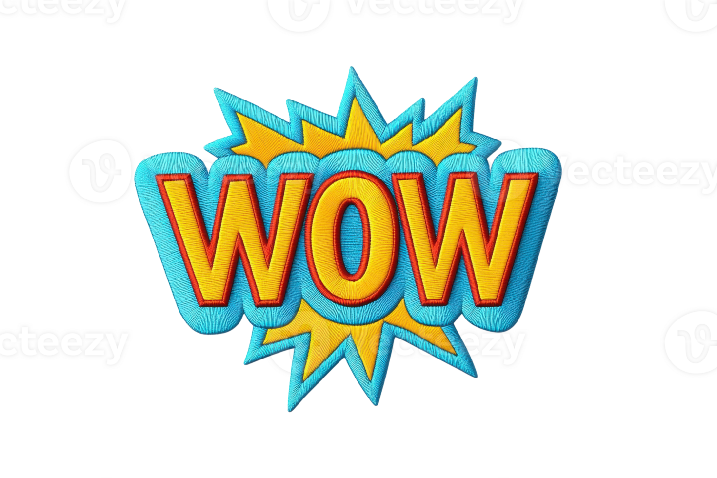 A vibrant comic style WOW text with blue outline and yellow burst background, conveying excitement and surprise png