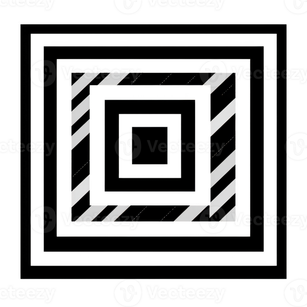 A series of concentric squares in black and gray create geometric pattern with modern, abstract feel. alternating colors and lines add depth and visual interest png