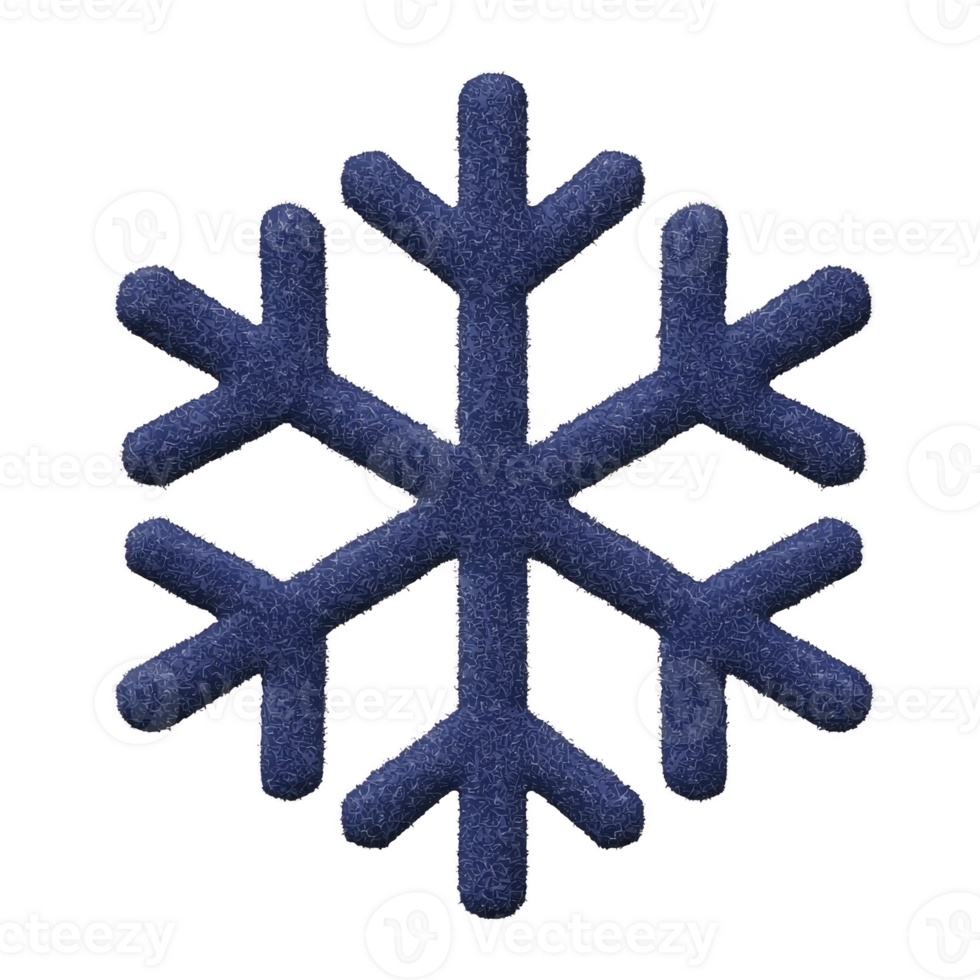 A blue textured snowflake with symmetrical design, symbolizing winter and cold weather. snowflake has soft, fuzzy appearance, adding cozy feel to image png