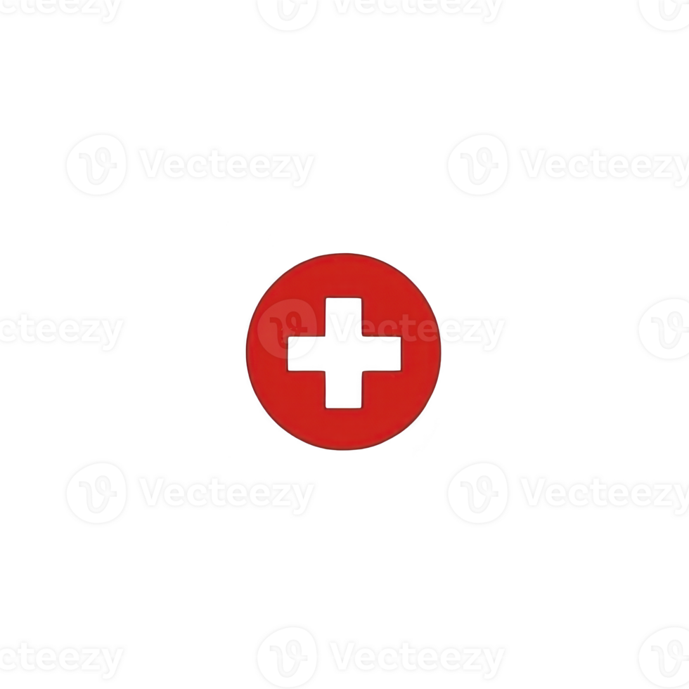 A red circle with black cross in center stands out against transparency background, symbolizing medical aid or emergency services. bold design conveys urgency and care png