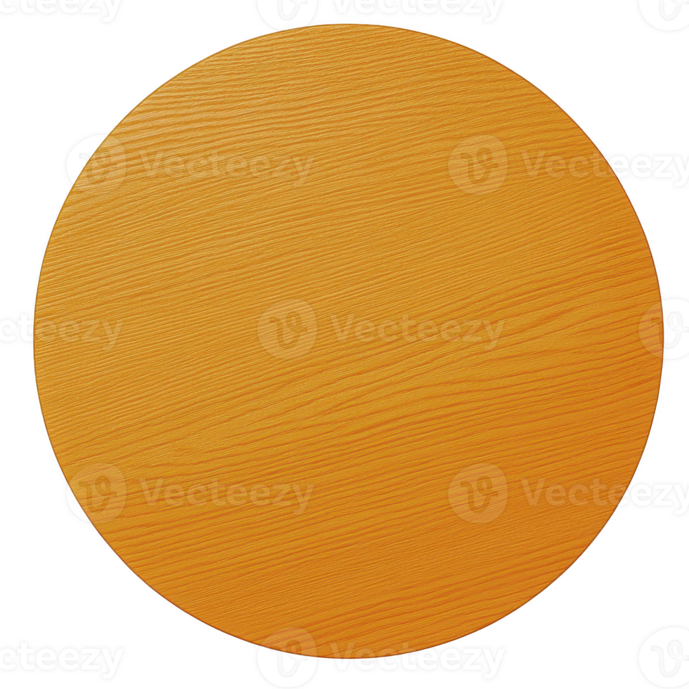 A round, textured orange surface resembling wooden tabletop or decorative panel, with smooth finish and natural wood grain pattern. vibrant color adds warm, inviting feel png