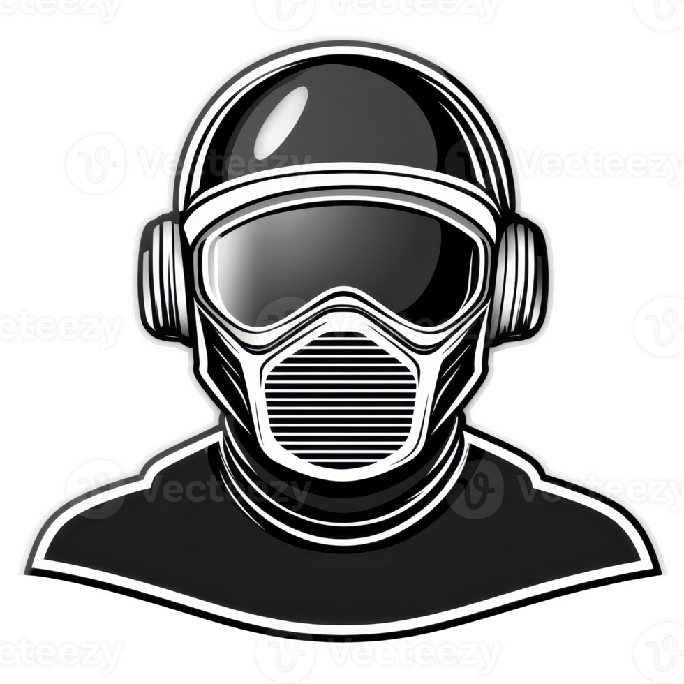 A stylized illustration of person wearing helmet with visor and headphones, evoking futuristic and tech inspired vibe. monochrome design emphasizes sleek lines and modern aesthetics png