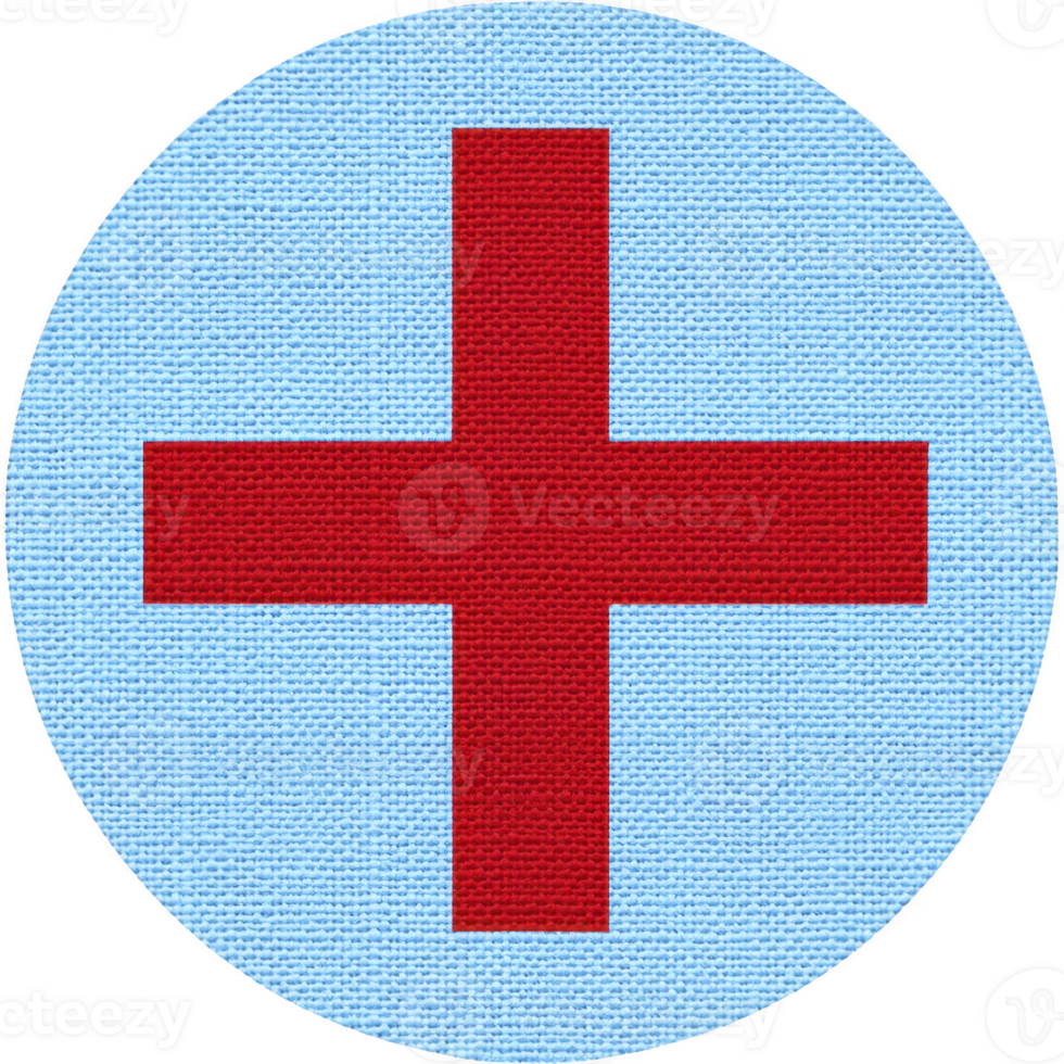 A red cross symbol is centered on light blue circular background, representing medical aid or first aid. design is simple and clear, conveying sense of care and assistance png