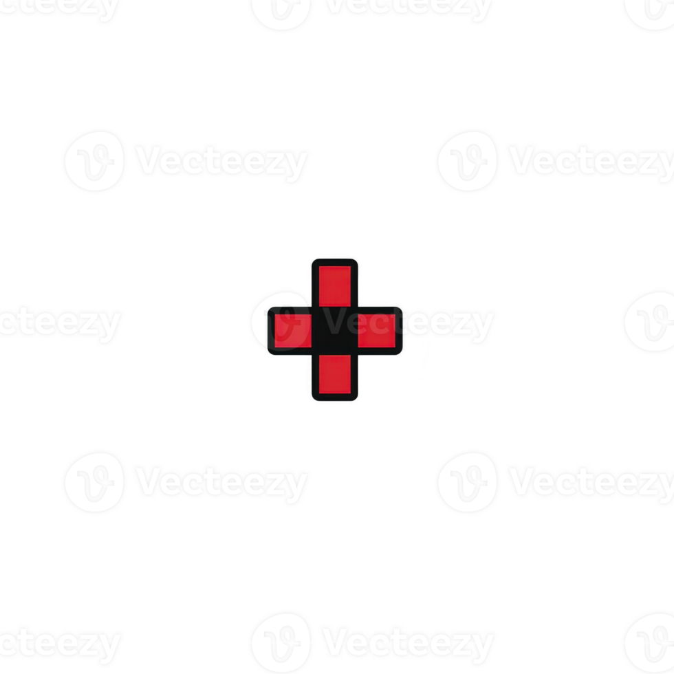 A red cross symbol is centered transparency background, representing healthcare or emergency services. design is simple and bold, conveying sense of urgency and care. Red cross symbol transparency png
