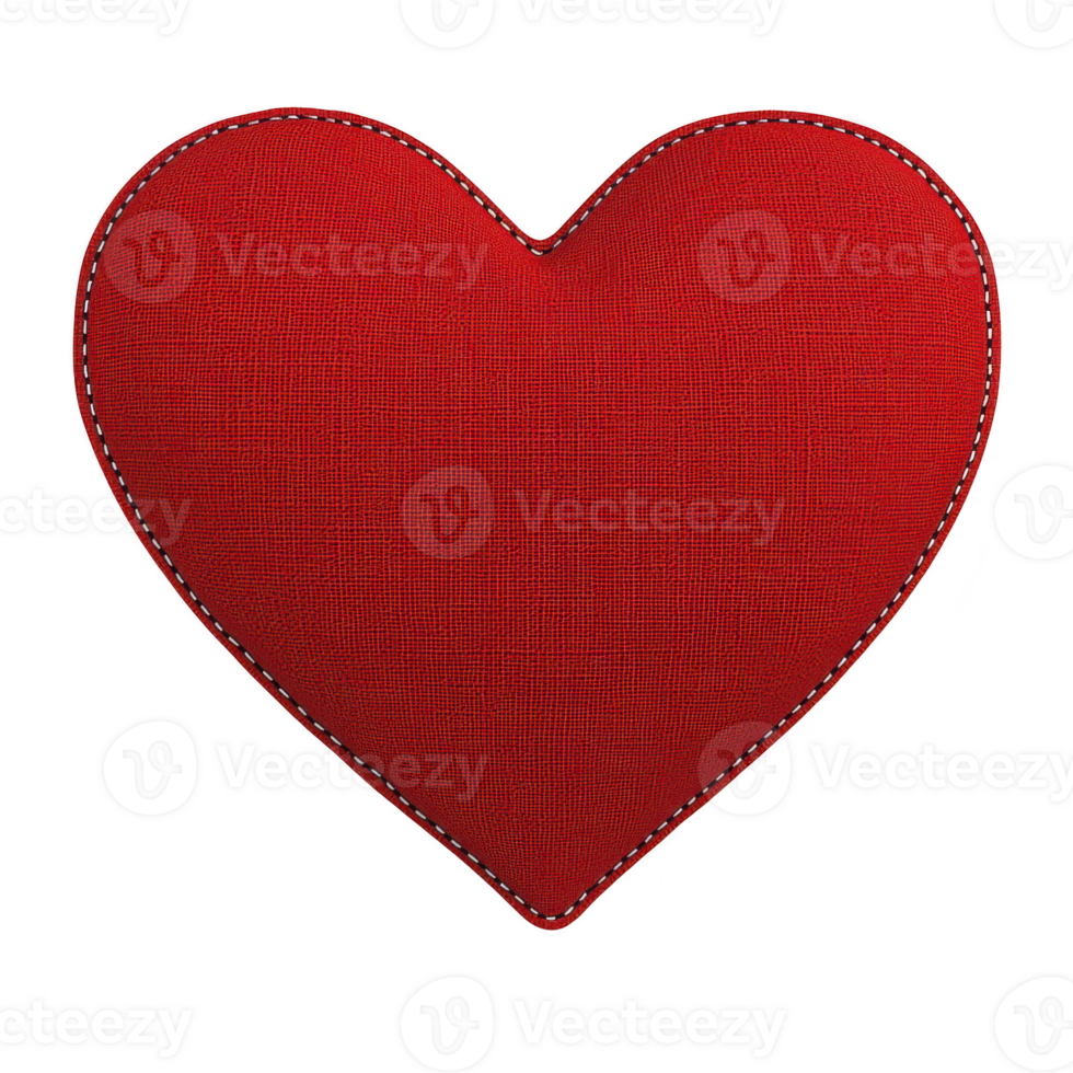 A red fabric heart with visible stitching, symbolizing love and affection, isolated on transparency background. texture and craftsmanship evoke sense of warmth and care png