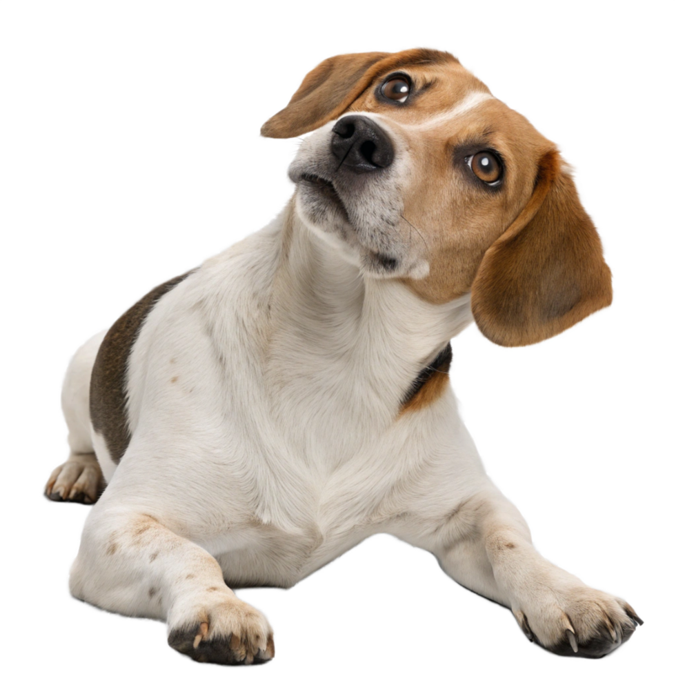 a beagle dog is looking up at the sky png